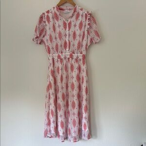 Les Tropeziennes ikat short midi sleeve dress ruffle detail women's size XS